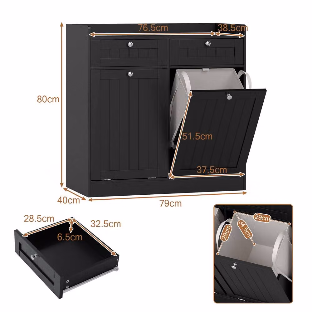 Costway Black Tilt-Out Laundry Hamper Cabinet and Bathroom Storage Unit with 2 Drawers – 2