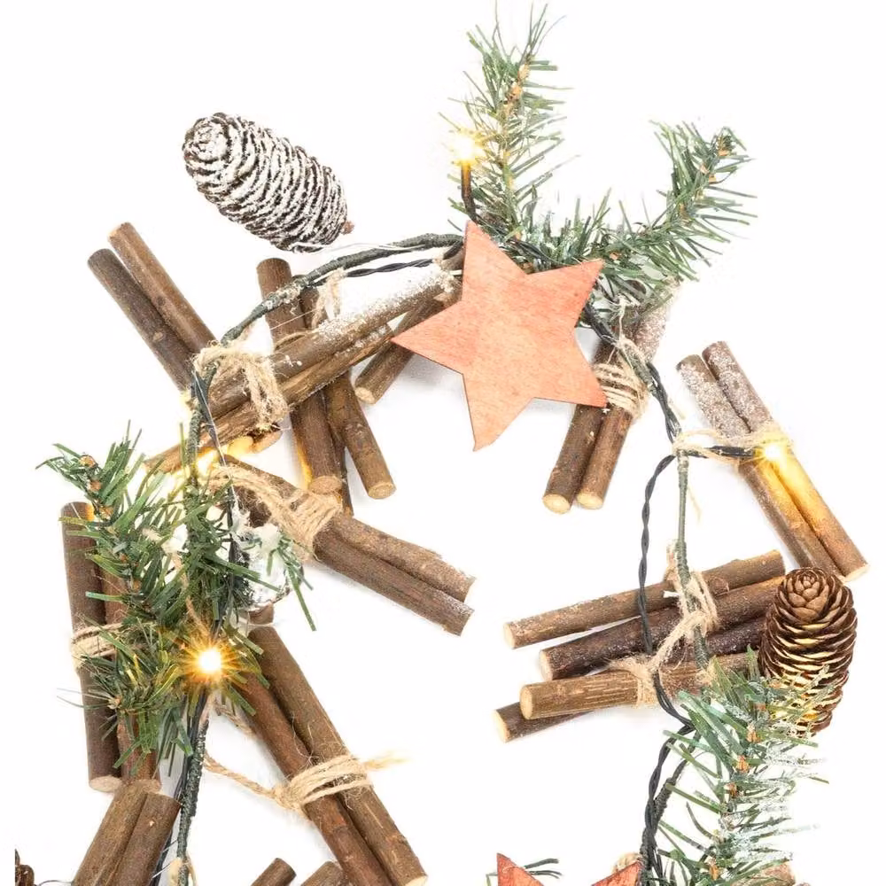 Globrite Silver and White Christmas Garland Wreath with 10 Warm White LEDs, 100 cm – 3
