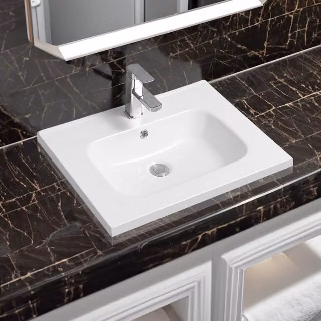 Limoge 5414 Ceramic Mid-Edge Inset Basin with Oval Bowl in White W/D/H: 60 x 45 x 13.8 cm – 1