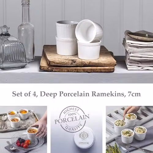 WM Bartleet & Sons Set of 4 White Porcelain Round Deep Ramekins, 7cm Diameter – 2