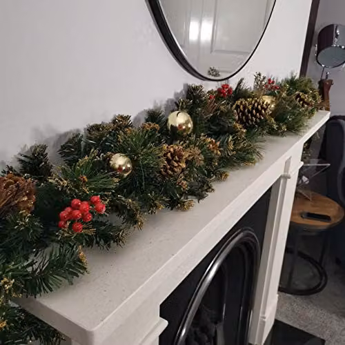 Premier 180cm Gold Dressed Christmas Garland with Berries, Pine Cones and Gold Baubles – 2