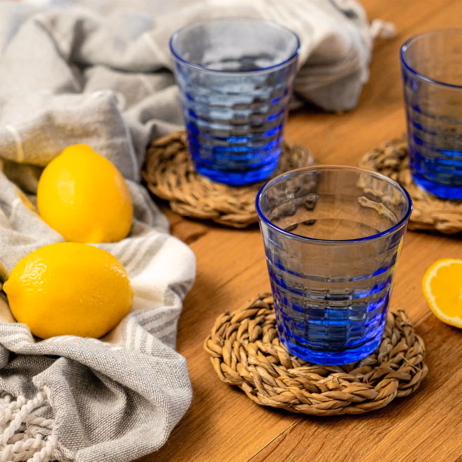 Duralex Prisme Blue Geometric Glass Tumblers, 220ml, Pack of 4 – 3