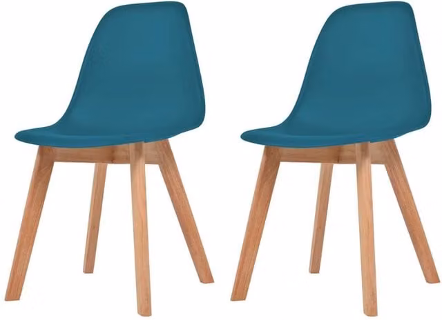 Berkfield Home Set of 2 Modern Turquoise Plastic and Wood Dining Chairs in Black – 1