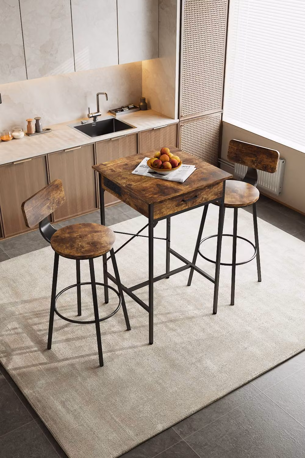 Living and Home Modern Square Tall Wood Table in Brown – 3