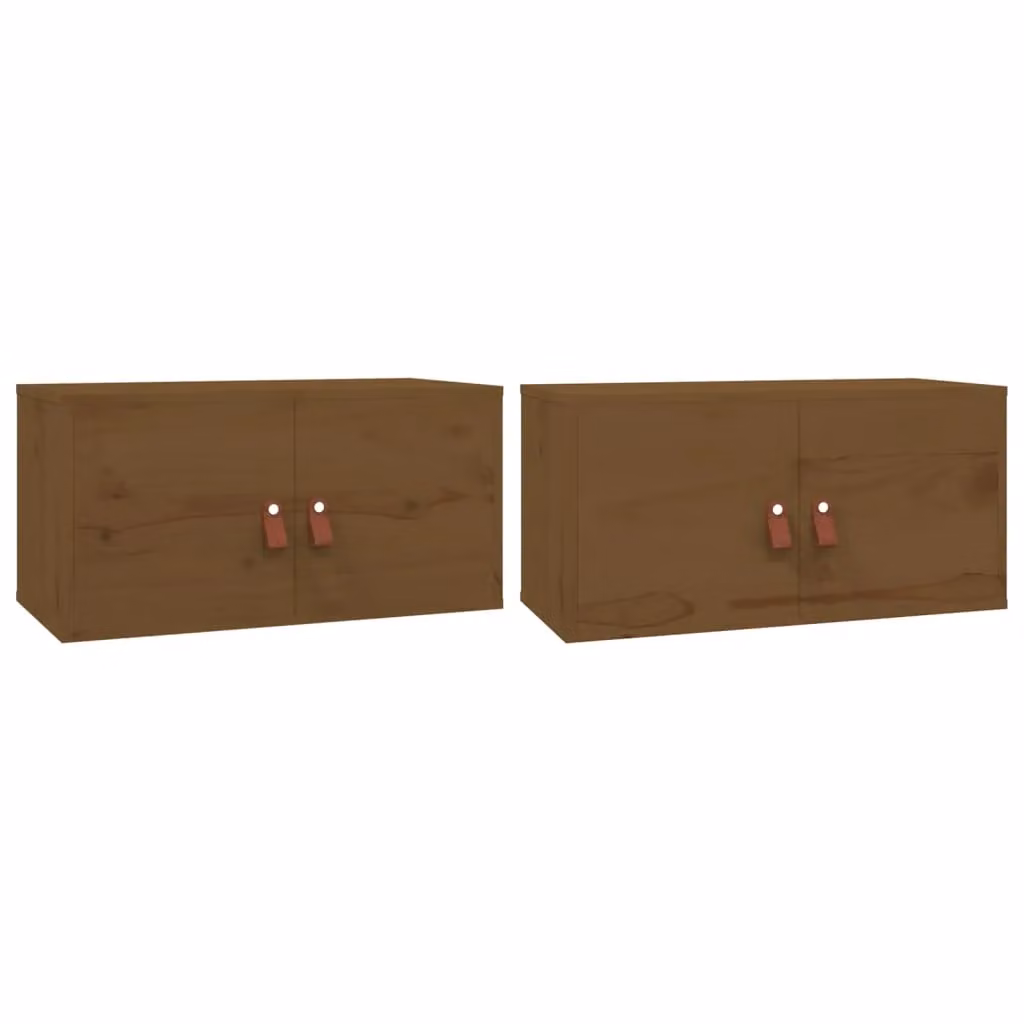 Berkfield Home Set of 2 Rustic Solid Wood Pine Wall Cabinets in Honey Brown, W: 60 cm, D: 30 cm, H: 30 cm – 2