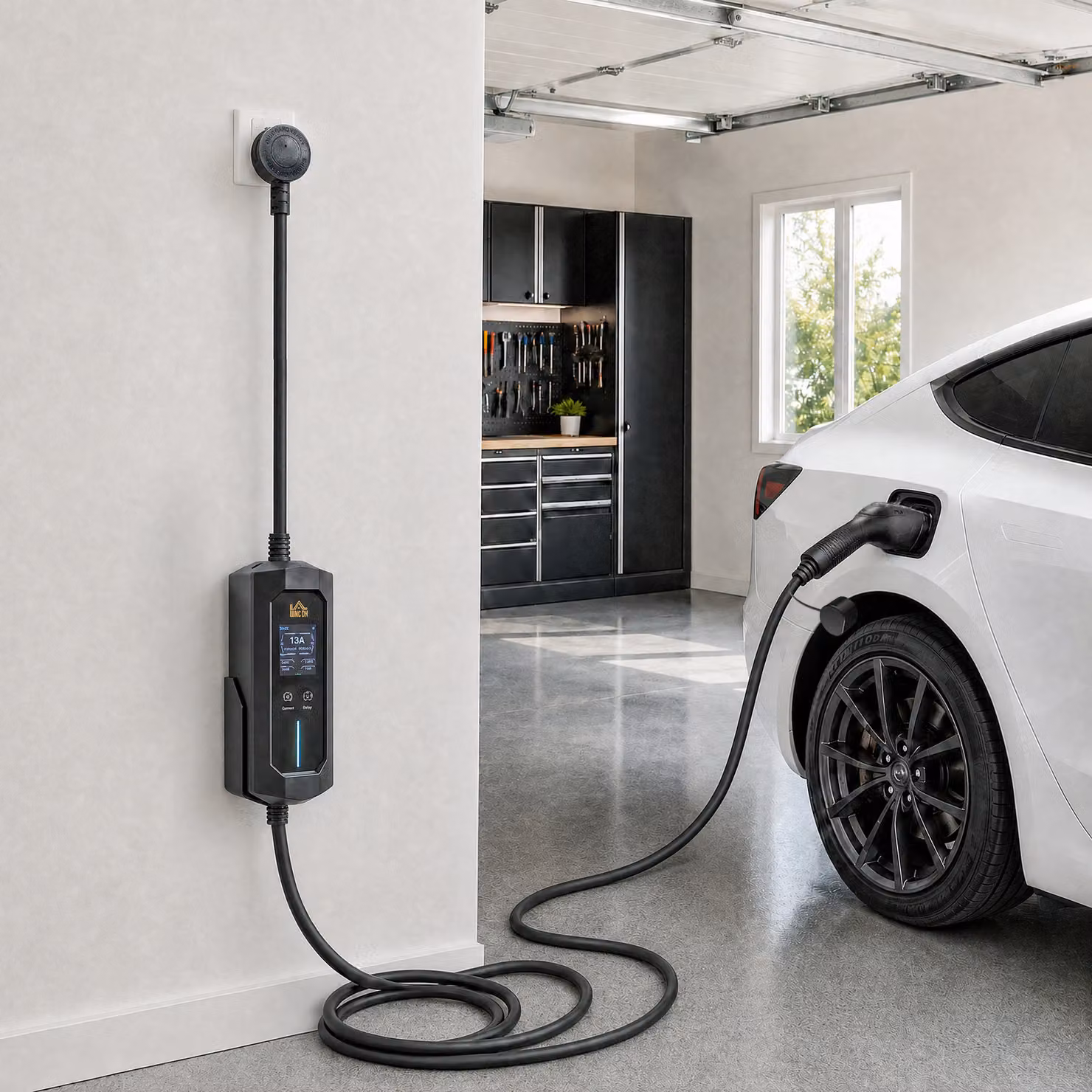 HOMCOM EV Charger Type 2 to 3 Pin Plug, 2.8 kW, 6-13 A, 10 m, Black – 9