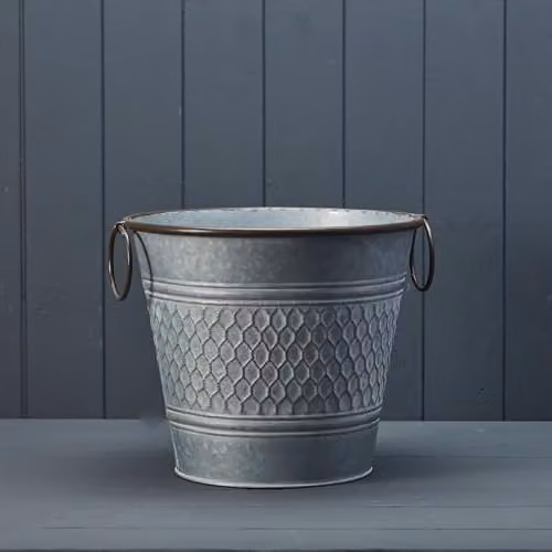 Four Candle Large Round Grey Zinc Honeycomb Planter Tub