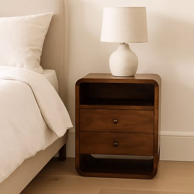 Artisan Furniture Mango Wood 2 Drawer Bedside Table in Brown