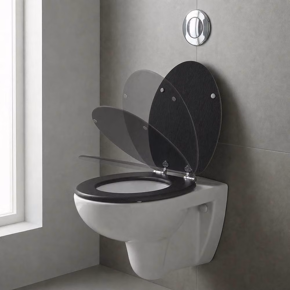 SINOBATH Universal Oval Soft Close Toilet Seat in Black MDF with 10.5 - 23cm Hole Spacing – 4
