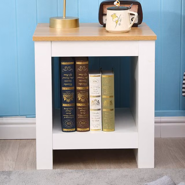 HMD White Side Lamp Table with Bottom Shelf