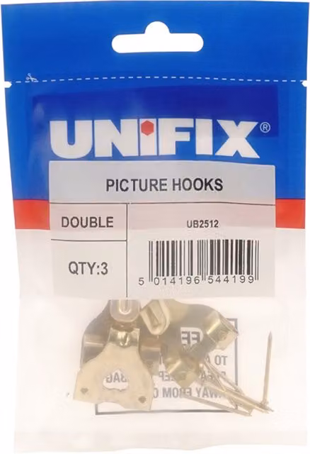 Unifix Double Picture Wall Hooks in Gold (Box of 15)