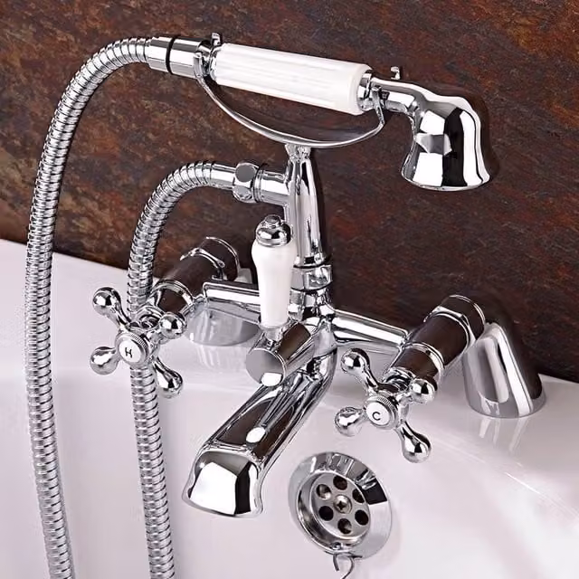NESTLUNE Brass Bathroom Mixer Tap Bath Filler in Silver, W/D/H: 100 x 5.2 x 5.2 cm – 1