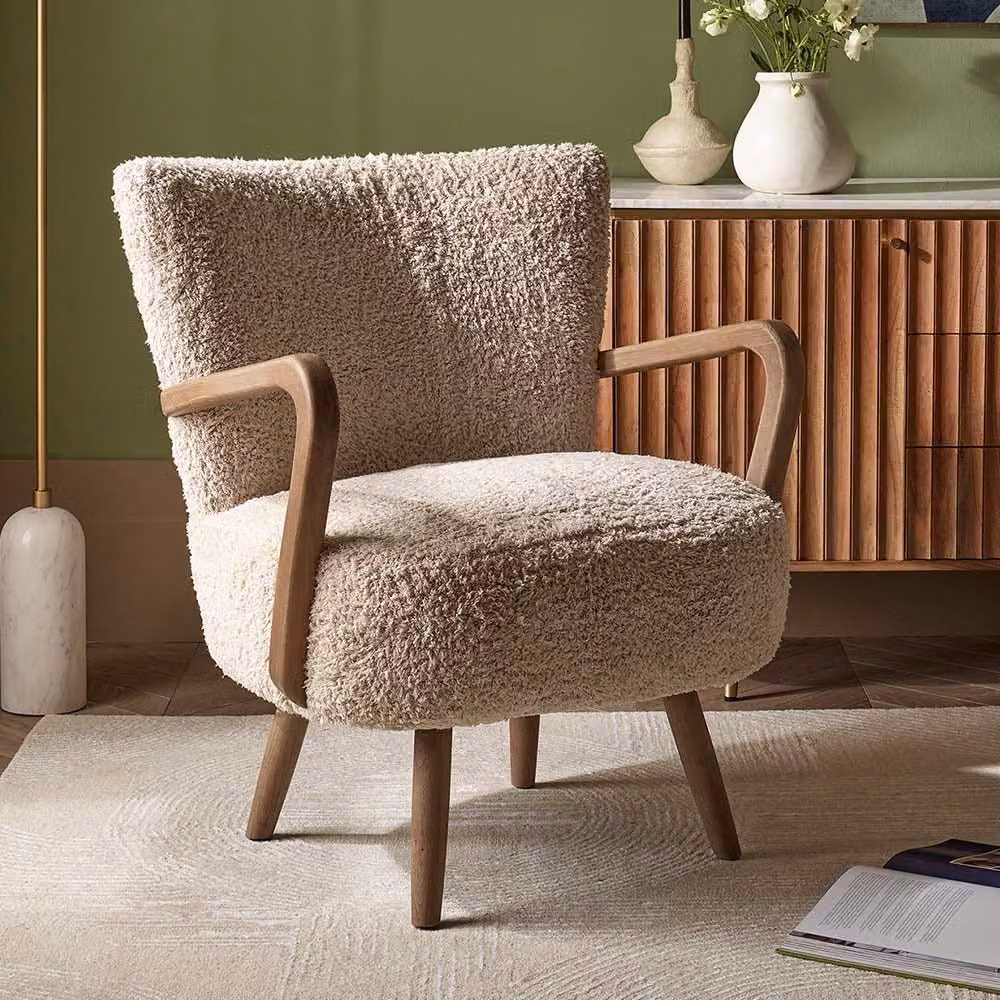Atkin & Thyme Calvin Armchair in Beige Bouclé Fabric