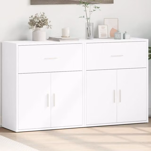 Berkfield Home Set of 2 Modern White Matt Sideboards in Engineered Wood, W/D/H: 60 x 31 x 70 cm