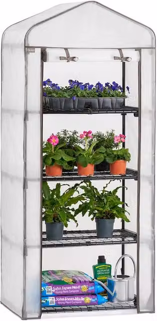 Christow Transparent PVC Mini Greenhouse Fleece Cover, 4 Tier Growing Aid, W: 49.0 cm, D: 69.0 cm, H: 158.0 cm – 1
