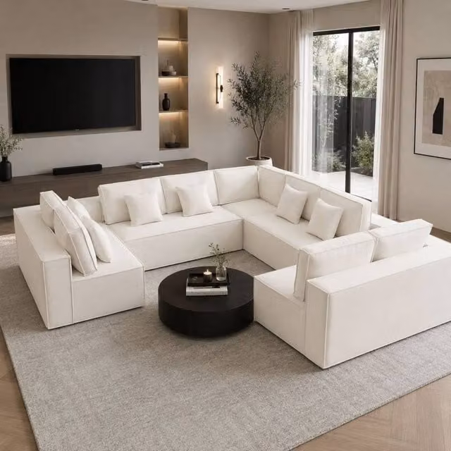 Snug Furniture Birmingham Ltd Ollie U-Shaped Corner Sofa in Beige Chenille Fabric