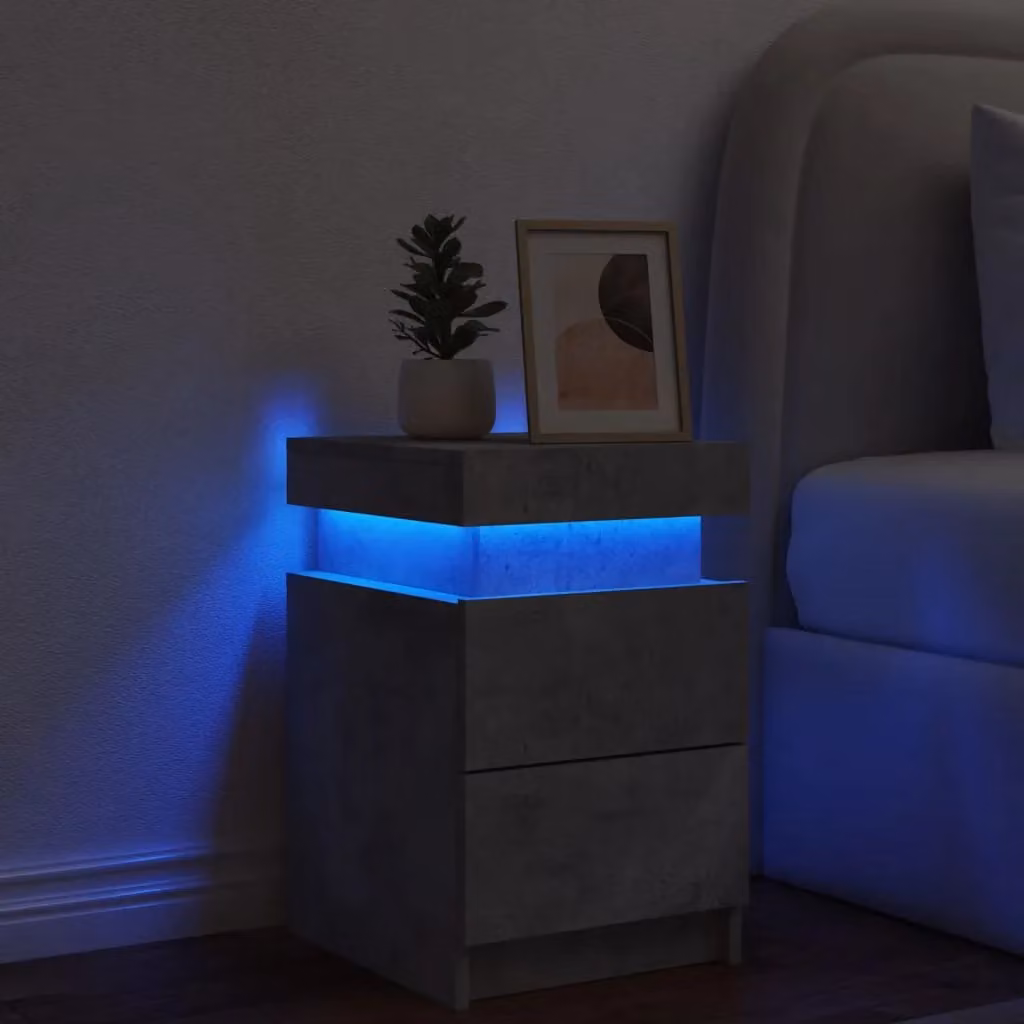 Berkfield Home Wall Mounted Bedside Cabinet with Integrated Lighting in Grey, W/D/H: 35 x 39 x 55 cm – 2