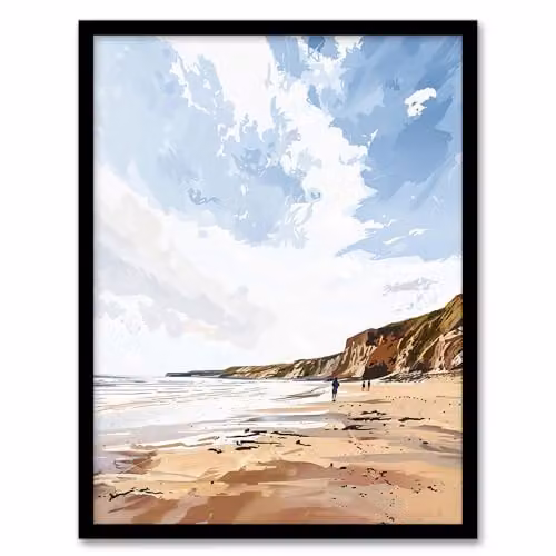 Artery8 Filey Beach Coastal Cliffs Landscape England Framed Wall Art Print, W: 21.0 cm, H: 29.7 cm – 1