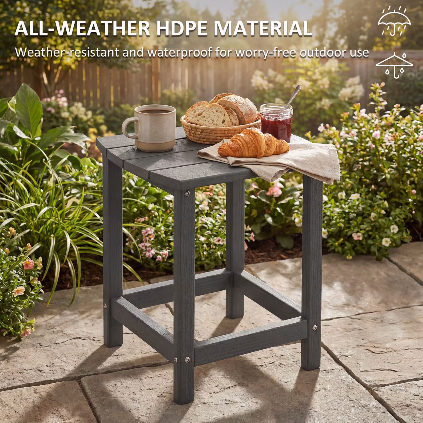 Outsunny Grey All-Weather Adirondack Outdoor Side Table for Garden and Terrace, W/D/H: 46 x 37 x 48 cm – 4