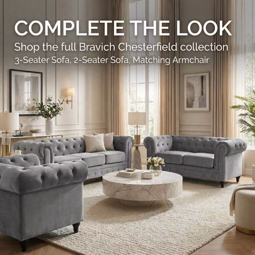 Bravich LTD Chesterfield 2 Seater Velvet Sofa in Grey – 6