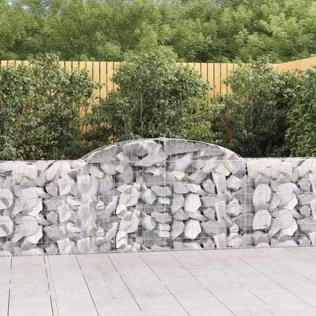 Berkfield Home Arched Gabion Baskets, 4 Piece Set, Silver Galvanised Steel, W: 300 cm, D: 30 cm, H: 80-100 cm