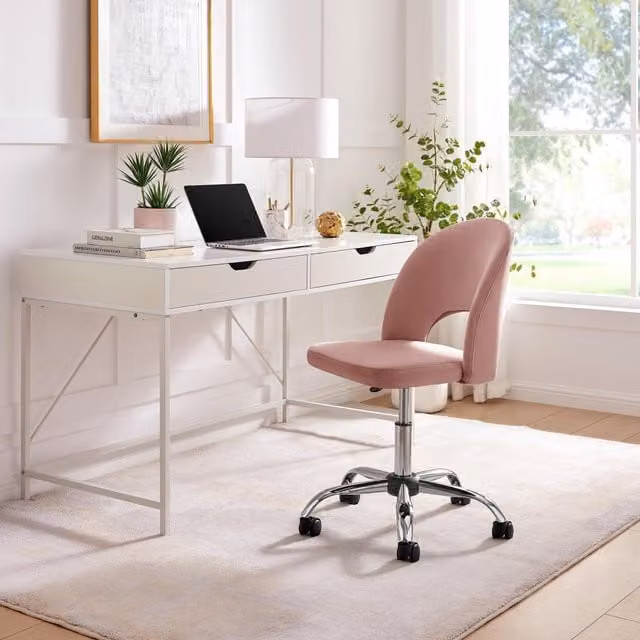 FurnitureboxUK Chicago Modern Pink Velvet Swivel Task Chair with Silver Metal Base and Castors