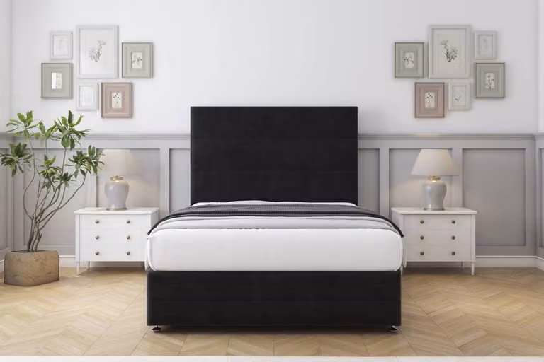 Sloomy Monaco Plush Divan Set in Black, Super King, with 54 inch Headboard and Footboard