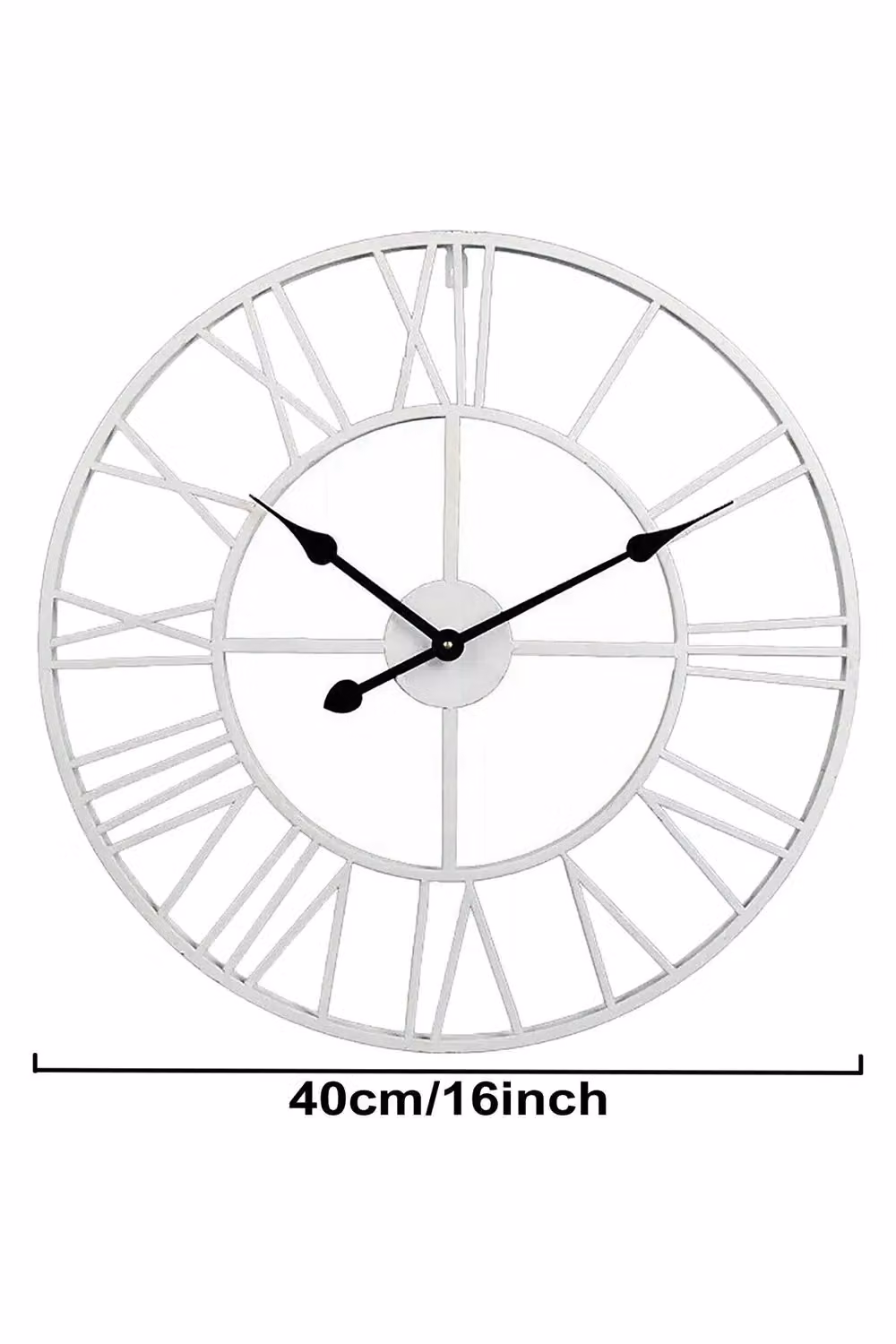 Living and Home White Round Roman Numeral Skeleton Wall Clock with Black Needles, Diameter: 40 cm – 2