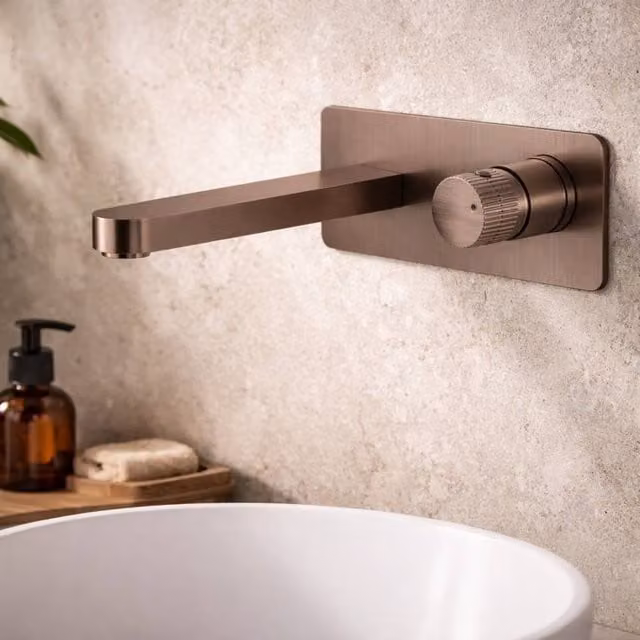 Bathroom Kingdom Koko Brushed Bronze Wall Mounted Single Lever Basin Mixer Tap in Brown