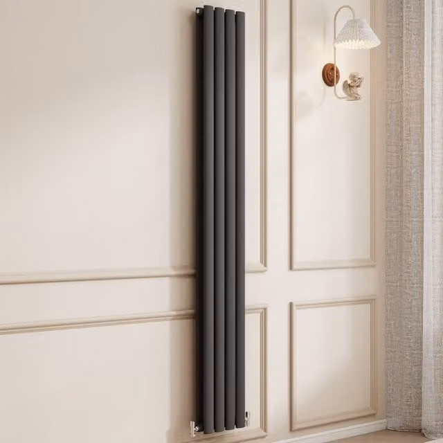 Banyetti Orva Black Vertical Double Oval Column Radiator Towel Rail, H 180 cm x W 23.6 cm