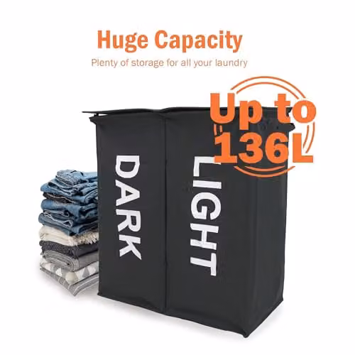 Libbi Lou Two Section Double Laundry Hamper in Black and Grey with Removable Bags, W/D/H: 59 x 39 x 65 cm – 3