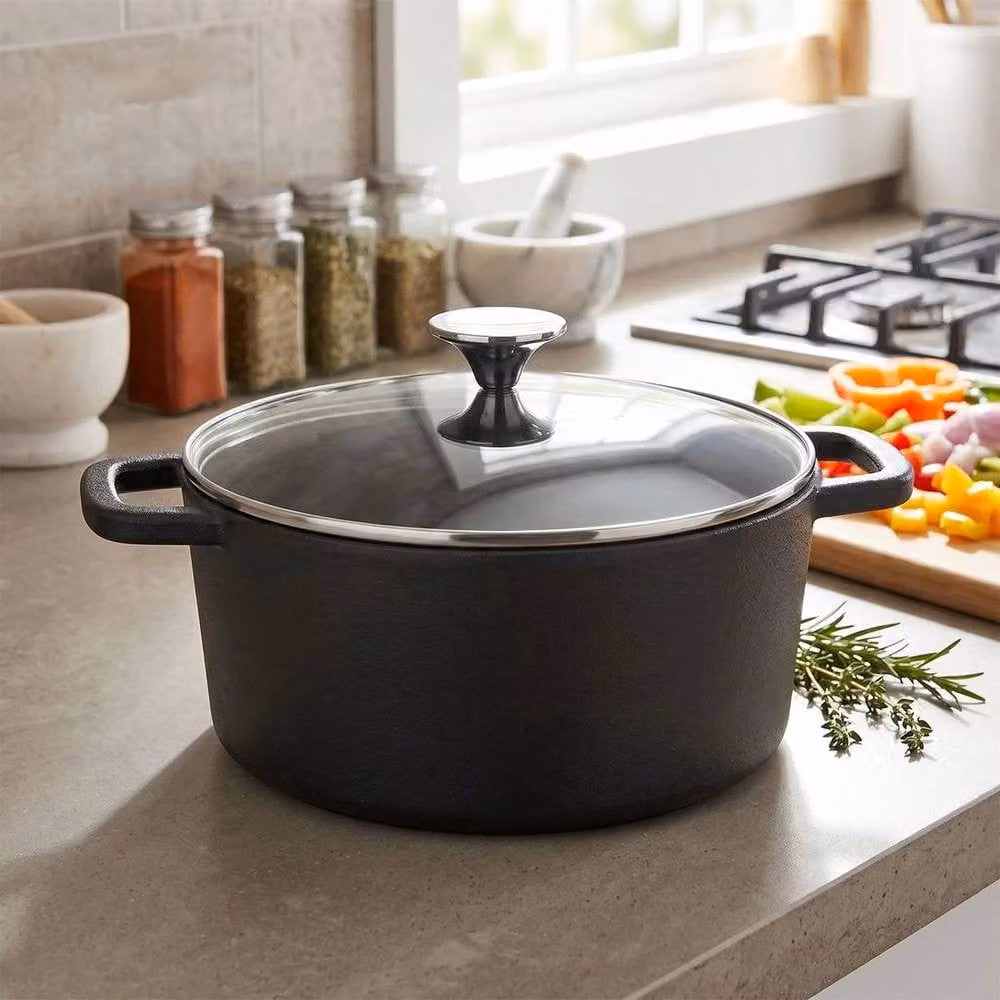 NESTLUNE Black Cast Iron Casserole Dish Pot for Stewing, Diameter: 24 cm – 4