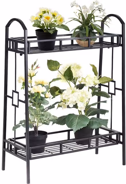 Costway 2-Tier Metal Plant Stand and Flower Pot Display Rack in Matt Black