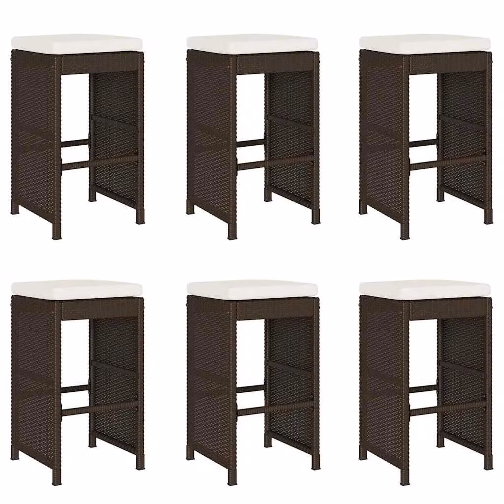 Berkfield Home Set of 6 Brown Poly Rattan Garden Bar Stools with Cushions – 1