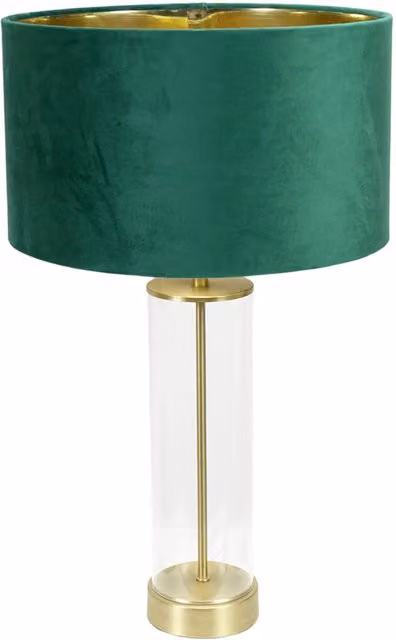 Balan Glass Table Lamp with Green Velvet Shade and Gold Brass Accents