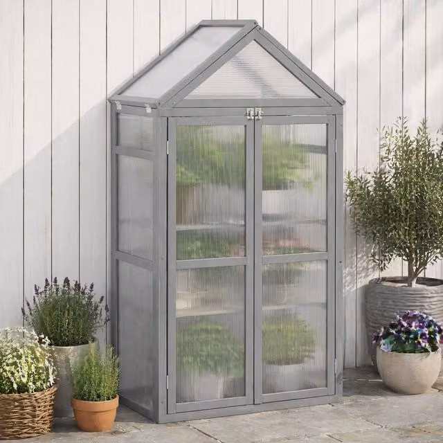 STILVORA Mini Greenhouse in Grey with Adjustable Polycarbonate Shelves