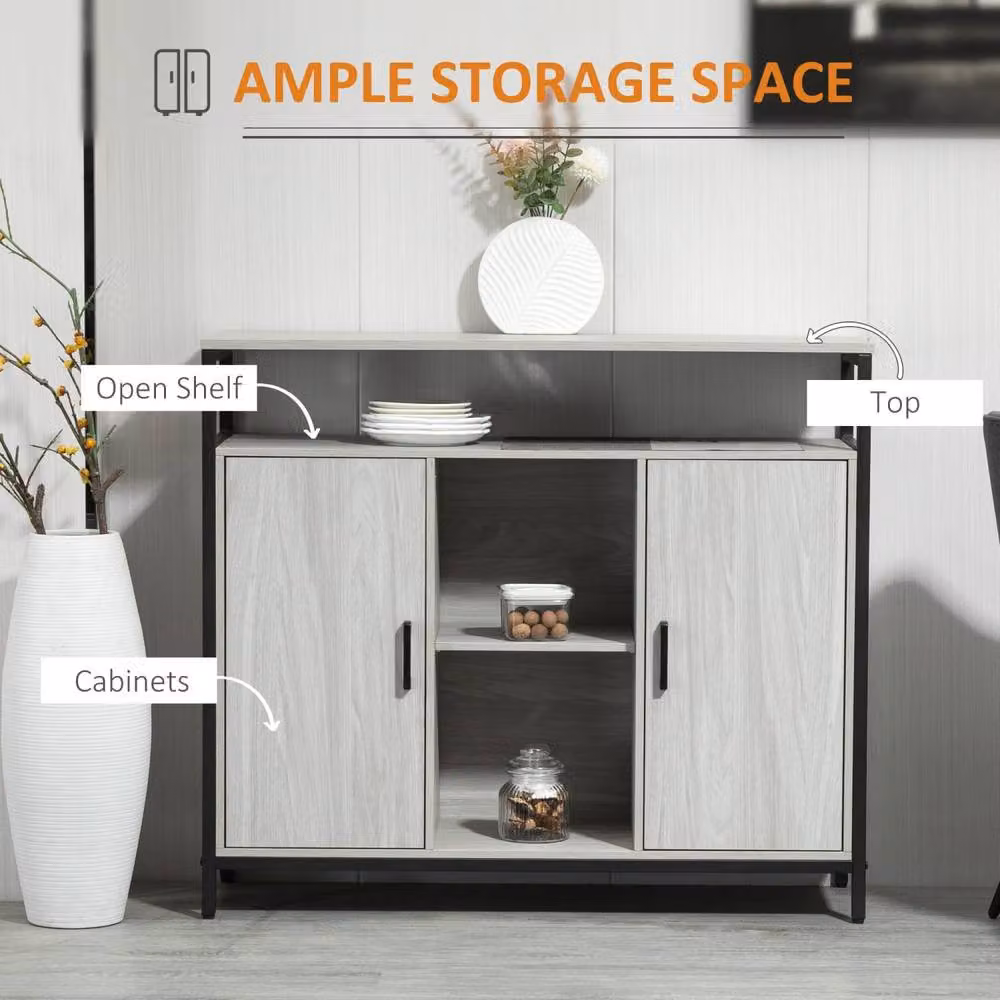 Wyld Haus Vara Modern Grey Sideboard with Steel Frame and 2 Doors – 3