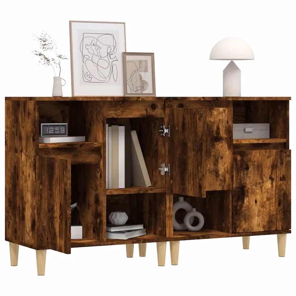 Berkfield Home Set of 2 Smoked Oak Sideboards in Brown, W/D/H: 60 x 35 x 70 cm – 3