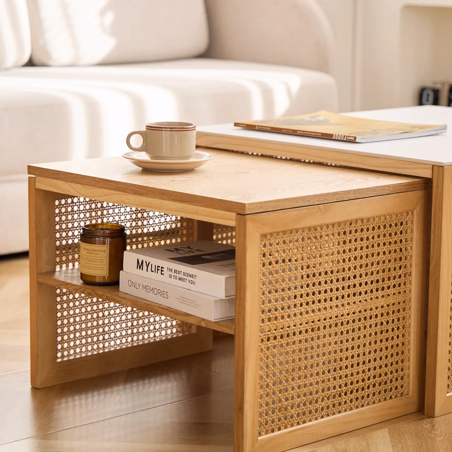 Nordlys Set of 2 Modern Brown Wooden Nested Coffee Tables – 3