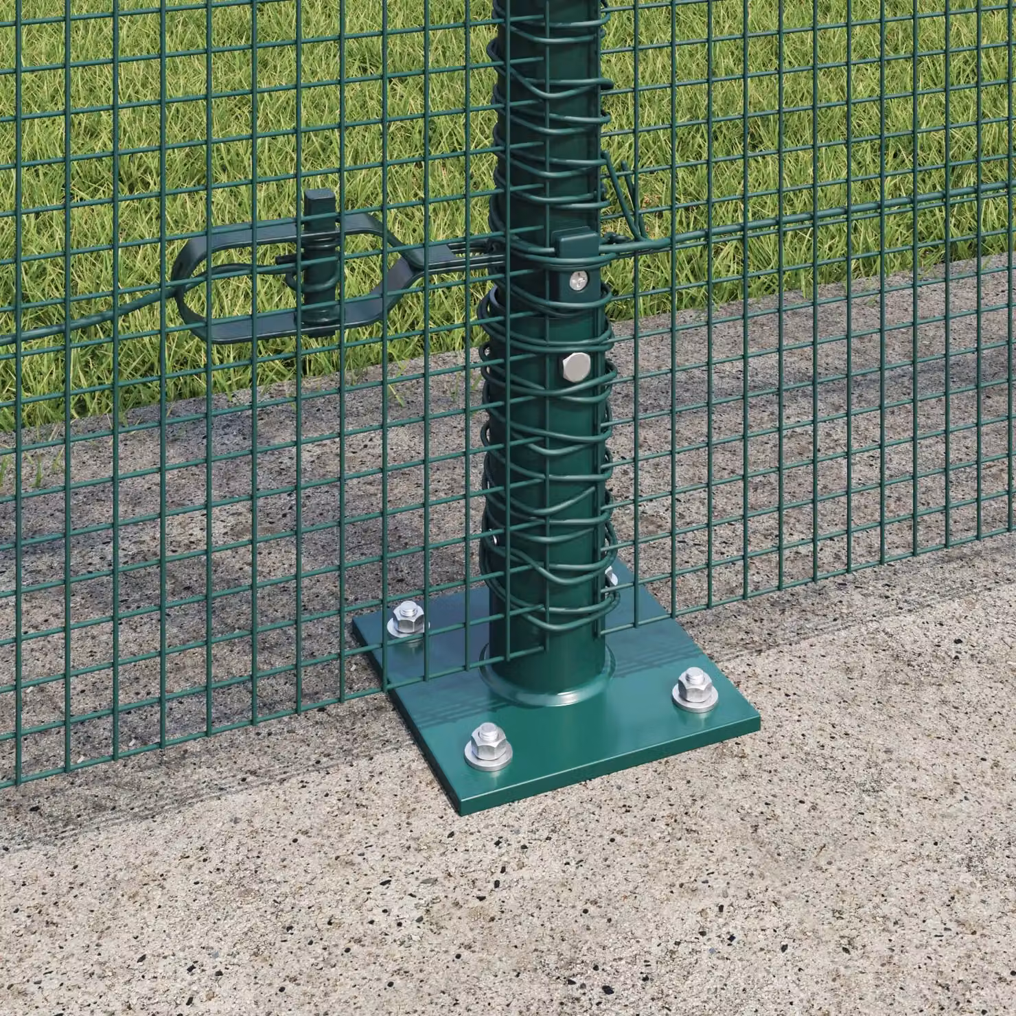 Berkfield Home Green Steel Welded Wire Fence with 13 Flanged Posts, W: 25 m, H: 1.4 m – 3