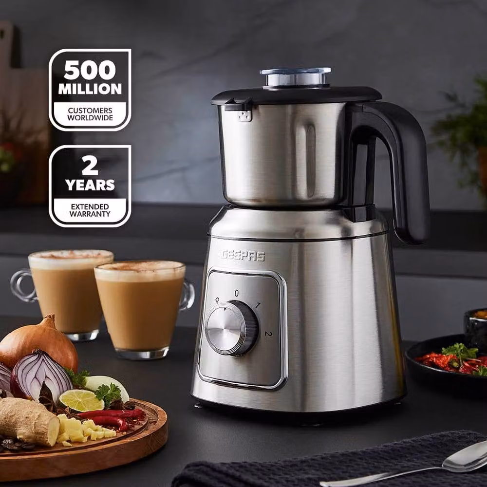 Geepas 600W Wet and Dry Mixer Grinder with 2 Speed Control and Pulse Function in Silver Stainless Steel – 2