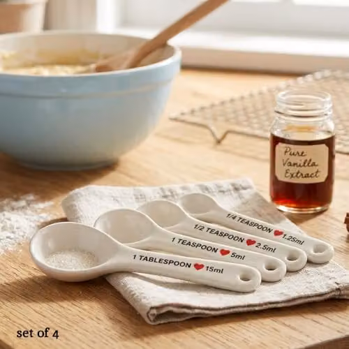 Orsina Ceramic Heart Design Measuring Spoon Set in Beige, Red and White – 2