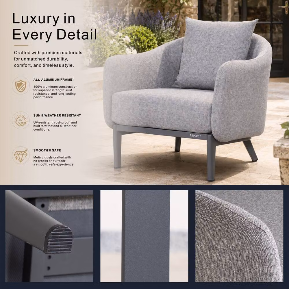 Mimo Full Aluminium Single Sofa in Grey with Loose Cushion – 2