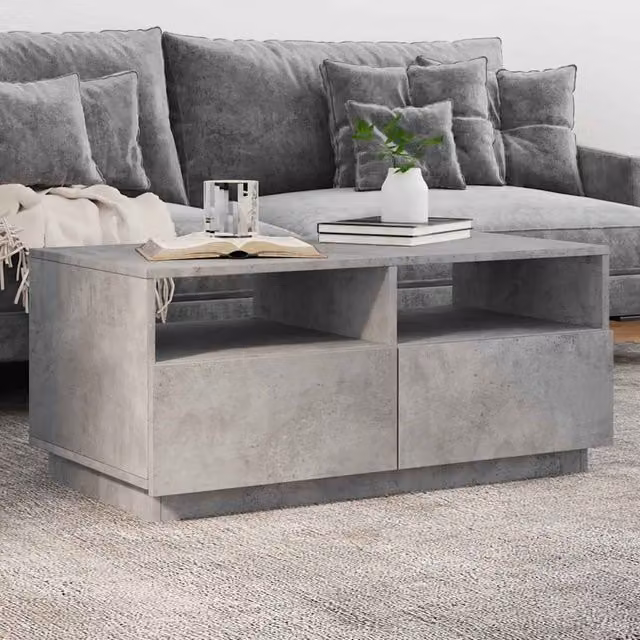 Berkfield Home Modern Rectangular Coffee Table with LED Lights in Grey, W: 90 cm, D: 49 cm, H: 40 cm – 1