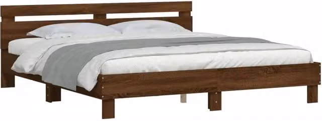 Berkfield Home Modern Super King Bed Frame with Under-Bed LED Lighting in Brown Oak, W/D/H: 180 x 200 x 70 cm – 1