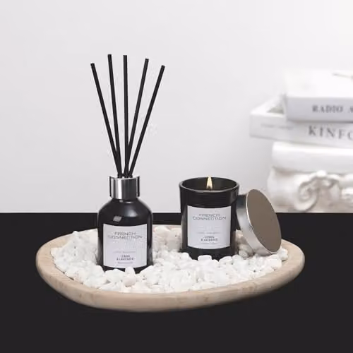 French Connection Home Fragrance Gift Set with Scented Reed Diffuser and Candle in Lemon and Lavender – 2