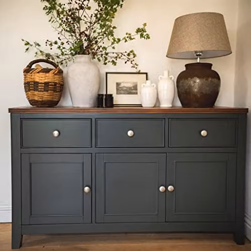 Statement Furniture Queensbury Large Sideboard with Oak Top, 3 Doors and 3 Drawers in Bottle Green, W/D/H: 135 x 40 x 81 cm – 4