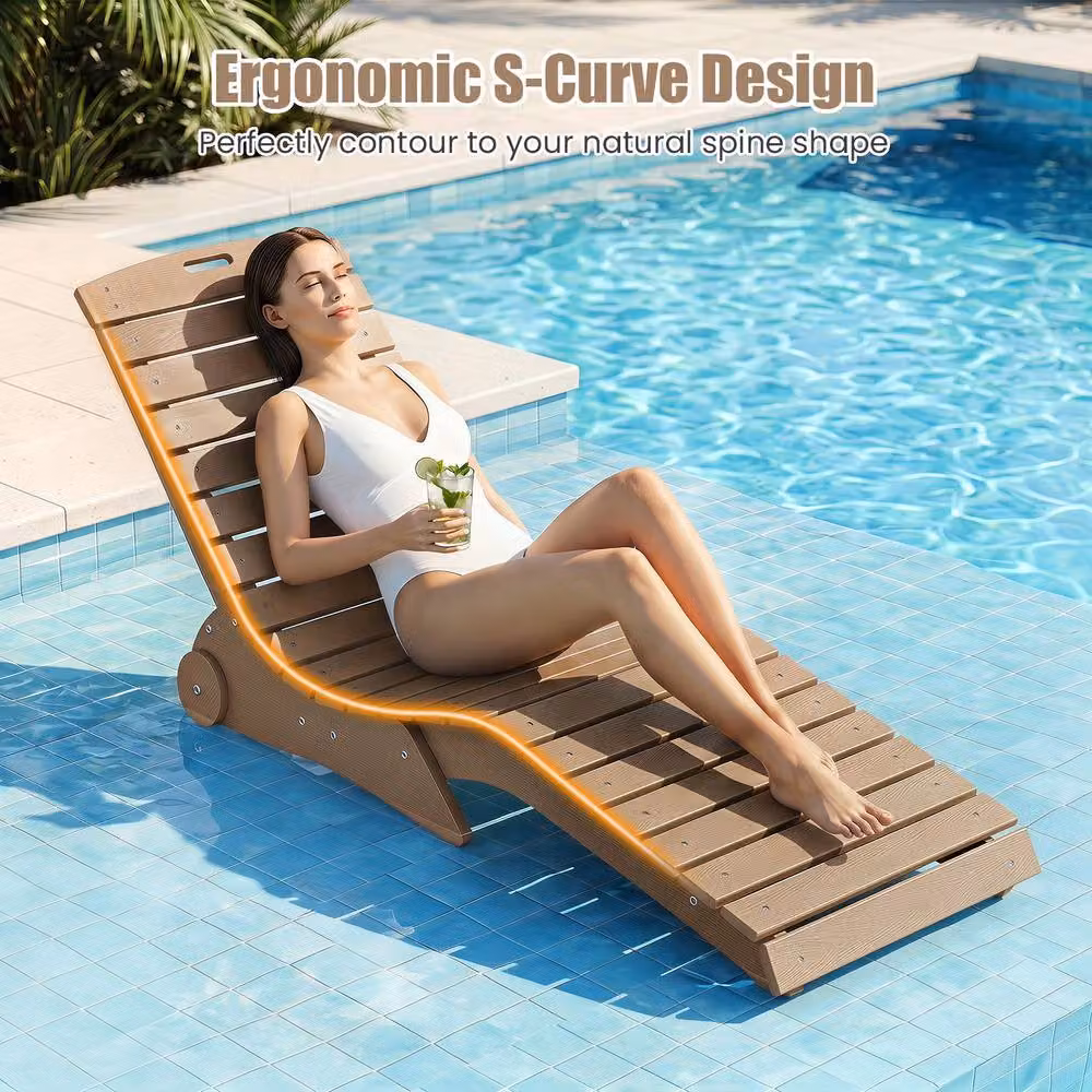 Costway Brown HDPE In-Pool Lounge Chair with Wheels and 205kg Capacity – 9