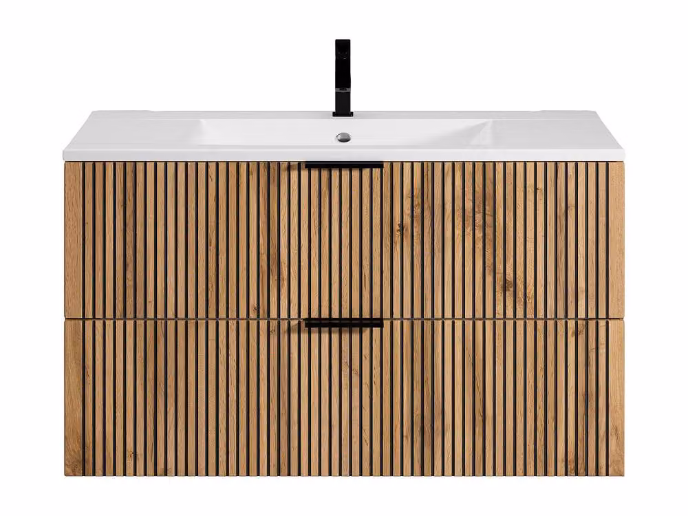 Madela Suspended Bathroom Cabinet with Ceramic Inset Basin in Black and White – 2
