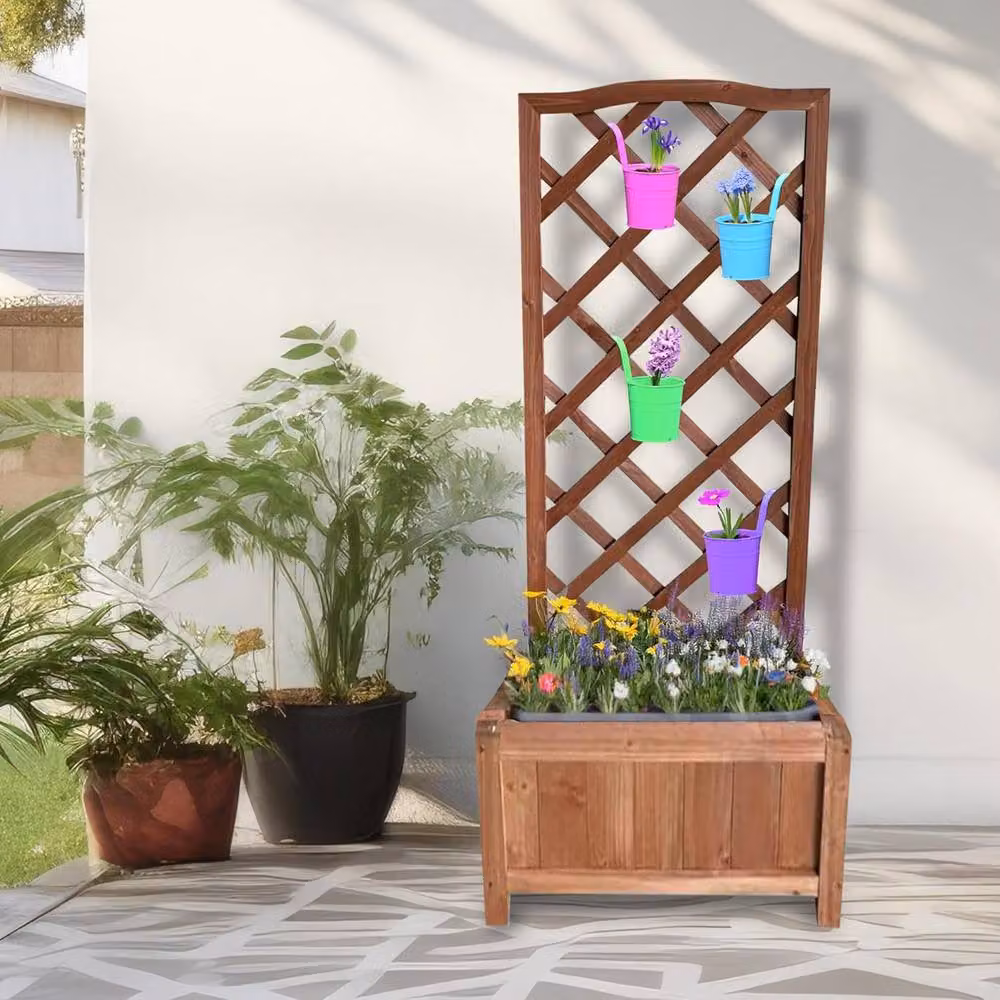 BARGAINS-GALORE Large Wooden Rectangular Garden Trough Planter in Brown, W/D/H: 120 x 45 x 45 cm – 2